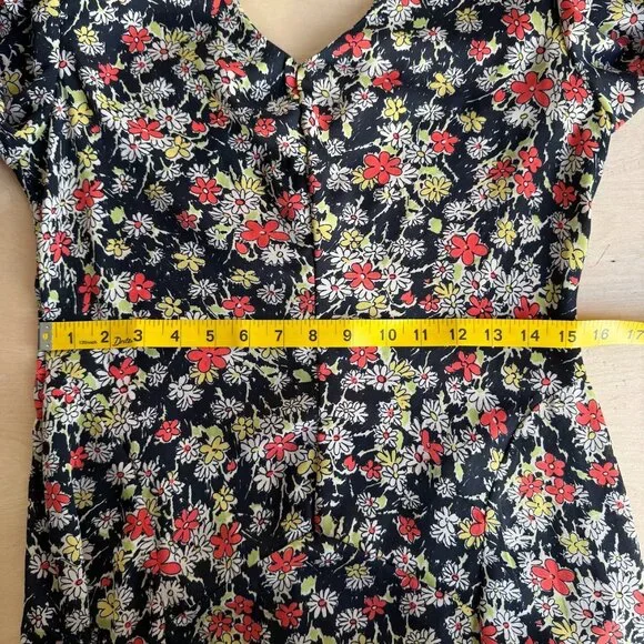 Topshop Grunge Midi Dress V-Neck Front Panel Black Floral Print Size 8 - Picture 9 of 10